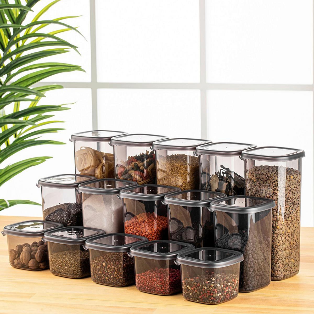 Vorratsdosenset 15-teilig Anthrazit - Transparent/Anthrazit, Basics, Kunststoff (10/10/9,5cm) - P & B