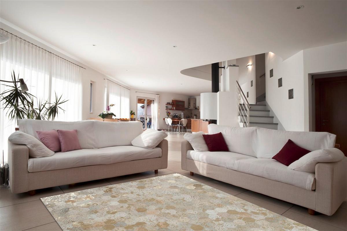 Webteppich, 80x150 cm Spark 210 Elfenbein / Gold - Goldfarben/Creme, Basics, Leder (80/150cm) - Novel