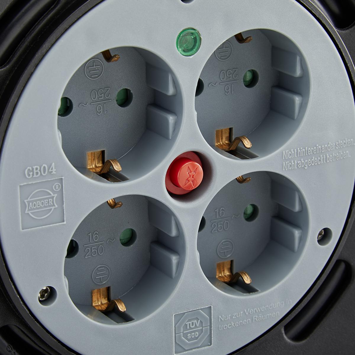 Kabeltrommel Albin 4 Steckdosen, 20 M Kabel - Schwarz/Grau, KONVENTIONELL, Kunststoff (23,5/18,8/32cm) - Homezone