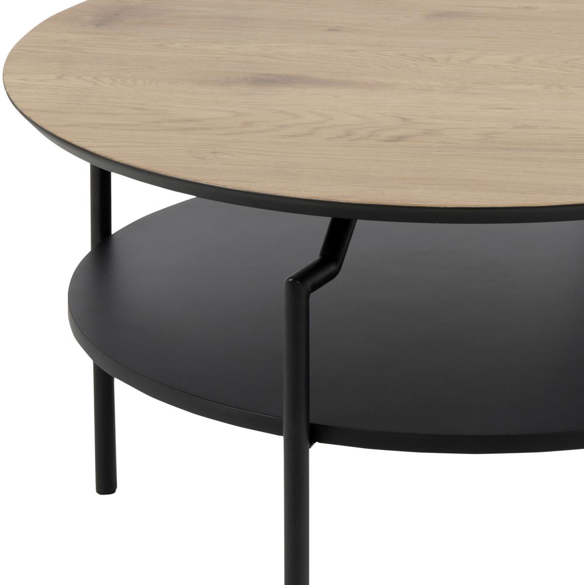 Couchtisch Rund Mit Ablagefach Goldington Trend Eiche/schwarz - Eichefarben/Schwarz, Trend, Holzwerkstoff/Metall (80/80/45cm) - Livetastic