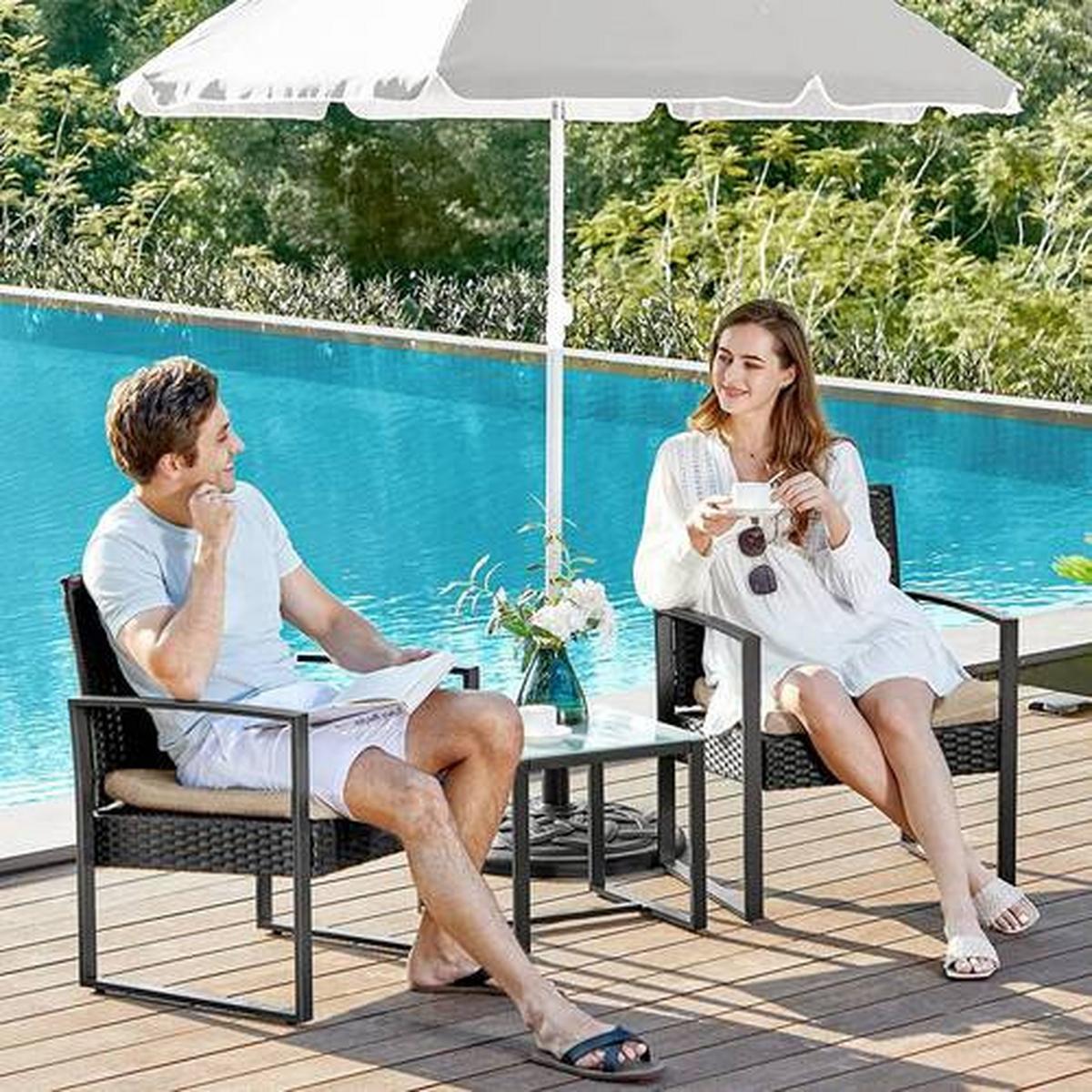 Gartenset 3-tlg. Schwarz Beige inkl. Tisch mit Glasplatte - Beige/Schwarz, MODERN, Glas/Kunststoff - Modante