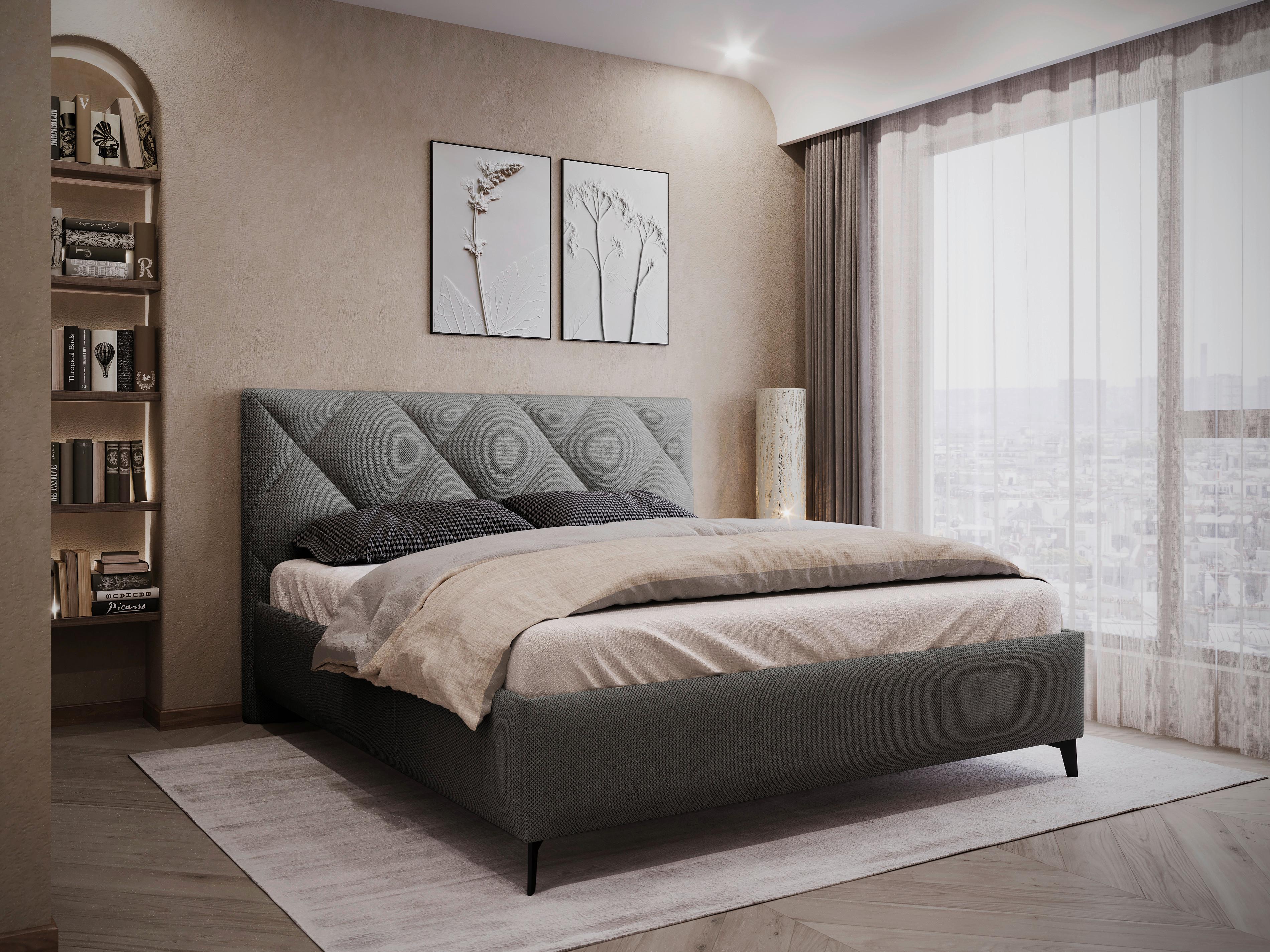 Polsterbett mit Lattenrost 180x200 cm Bianco Anthrazit - Anthrazit/Schwarz, MODERN, Holz/Textil (180/200cm) - MID.YOU
