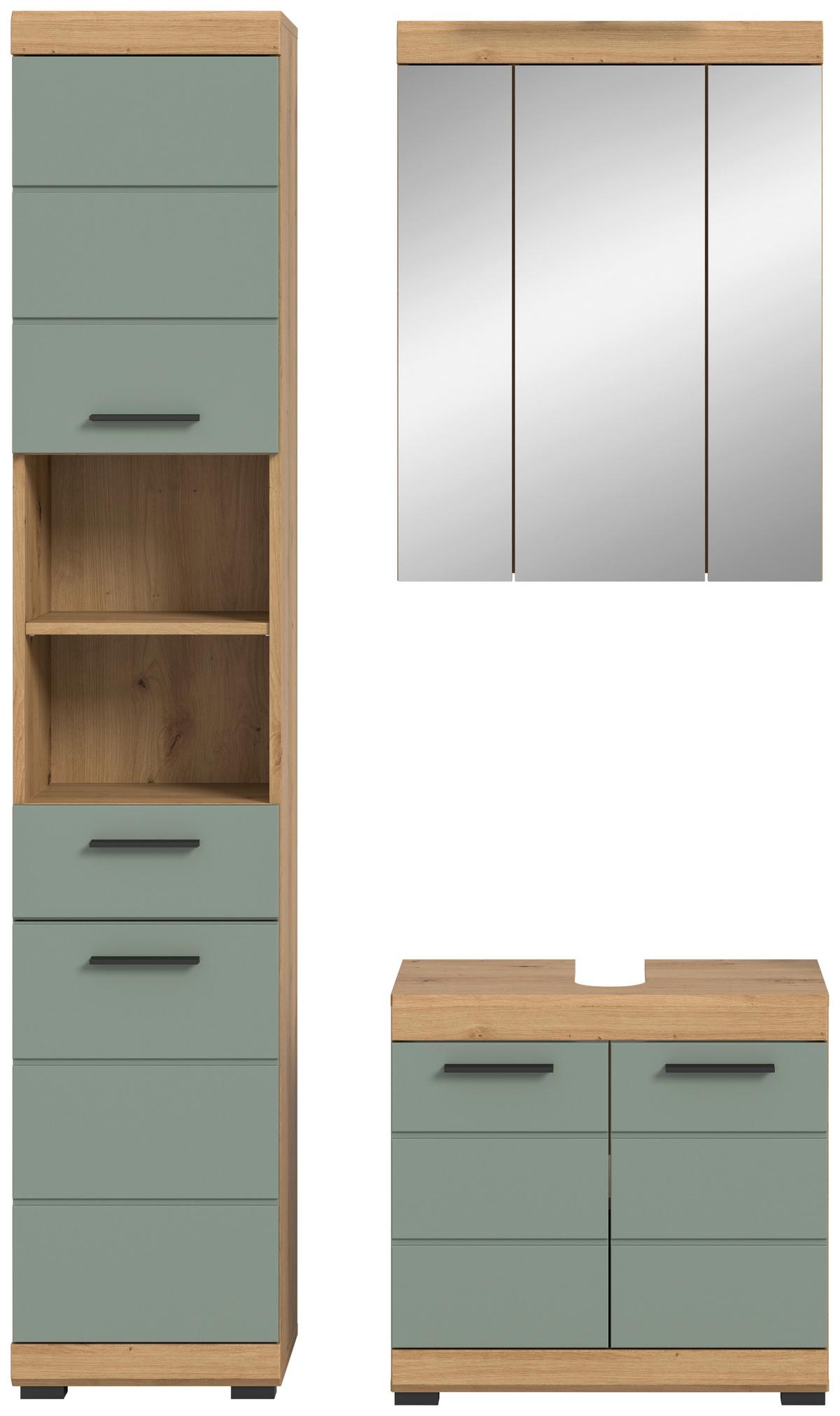 Badezimmer Scout Eiche Dekor/Salbeigrün B: 97cm - Salbeigrün/Eichefarben, MODERN, Glas/Holzwerkstoff (97cm) - MID.YOU