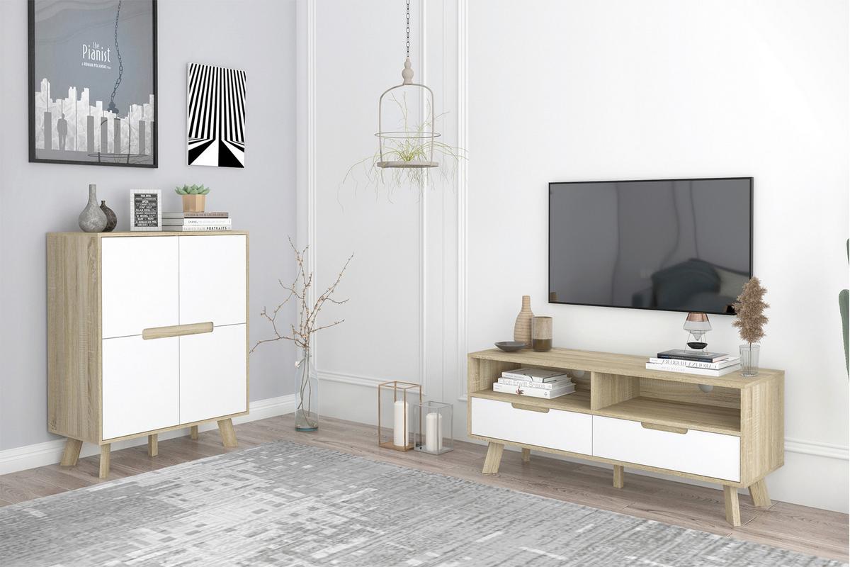 Lowboard Weiß, Naturfarben B: 140cm - Naturfarben/Weiß, Design, Holzwerkstoff (140/52/40cm) - Livetastic