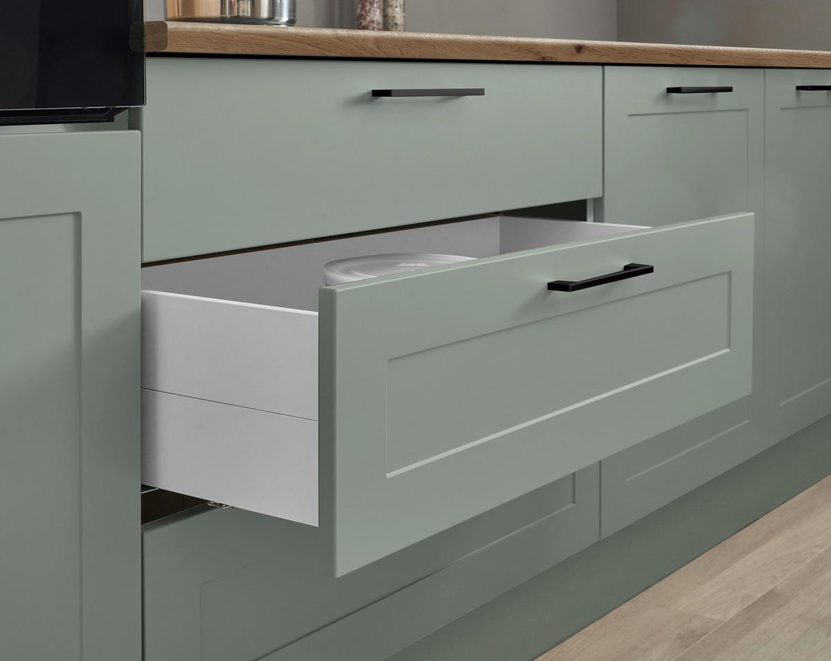 Küchenblock Marseille Grün/Eiche Dekor B: 320 cm - Eiche Artisan/Grün, Design, Holzwerkstoff (320cm) - MID.YOU