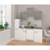 Küchenzeile Economy M. Geräten 180 Cm Weiß/beton Dekor Modern - Hellgrau/Weiß, MODERN, Holzwerkstoff (180cm) - Respekta