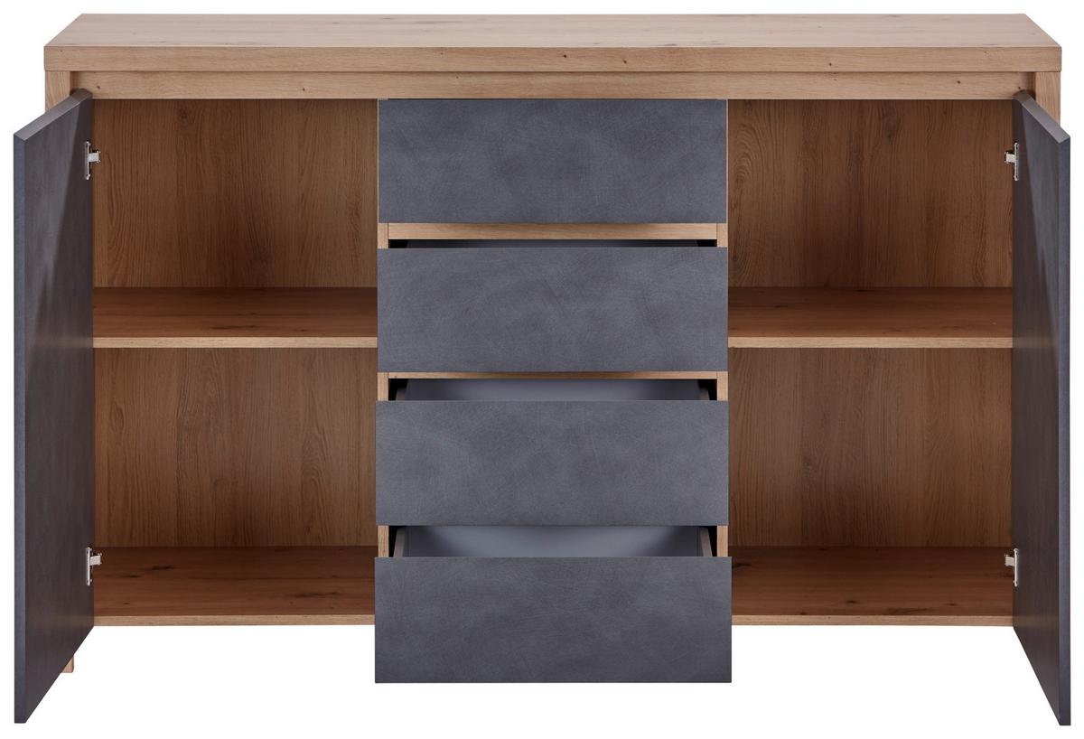 Kommode B: 143 cm Mit 2 Türen Larios, Graphitfarben/Eiche Dekor - Graphitfarben/Eiche Artisan, MODERN, Holzwerkstoff (143/91/40cm)