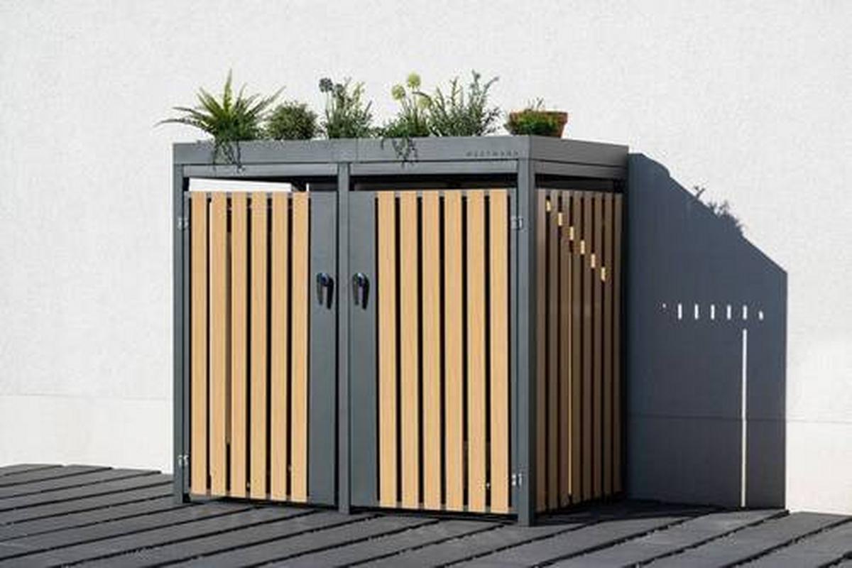 Mülltonnenbox Mülltonnenbox 2-Fach 240 Liter - Anthrazit/Naturfarben, Basics, Metall (84/125/134cm)