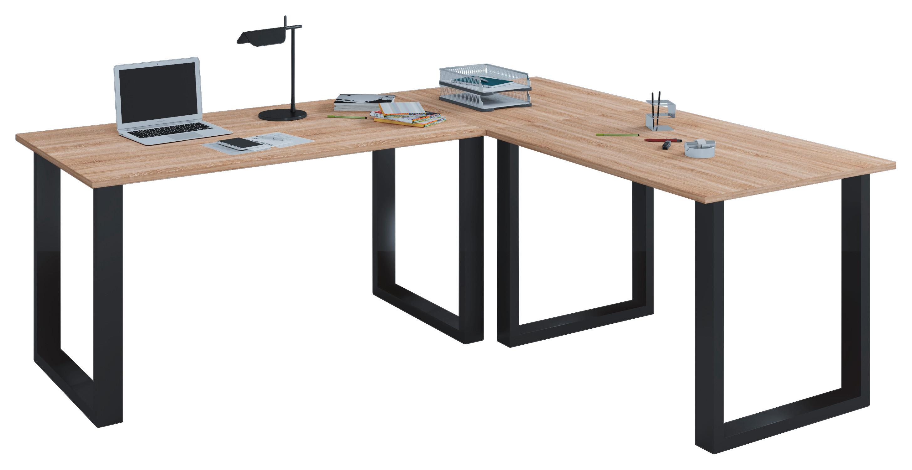 Eckschreibtisch Lona Sonoma Eiche B: 80 cm - Schwarz/Sonoma Eiche, MODERN, Holzwerkstoff/Metall (190/160/76cm) - MID.YOU