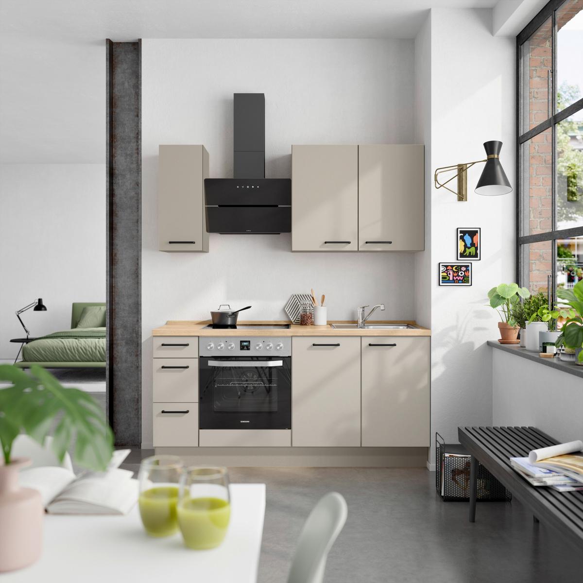 Küchenleerblock Easytouch High-Line, H1 Links - Sandfarben/Eichefarben, MODERN, Holzwerkstoff (180cm) - Nobilia