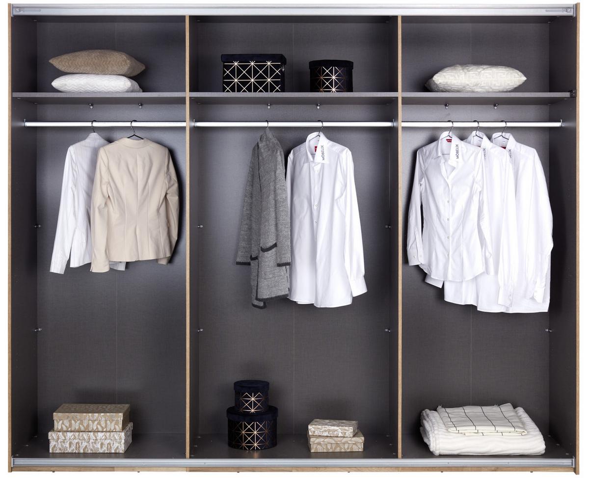 Schwebetürenschrank + Led 270cm , Graphit/eiche Dekor - Eichefarben/Graphitfarben, KONVENTIONELL, Holzwerkstoff (270/225,5/60cm) - James Wood