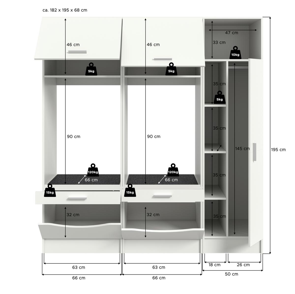 Prádelna Free bílá - bílá, Basics, kompozitní dřevo (183/195/68cm) - MID.YOU