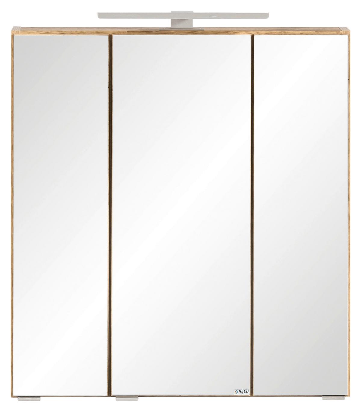 Spiegelschrank Varese Mit Led 3-Türig Bxhxt: 60x642x20 Cm - Eiche Wotan, MODERN, Glas/Holzwerkstoff (60/64/20cm) - Held