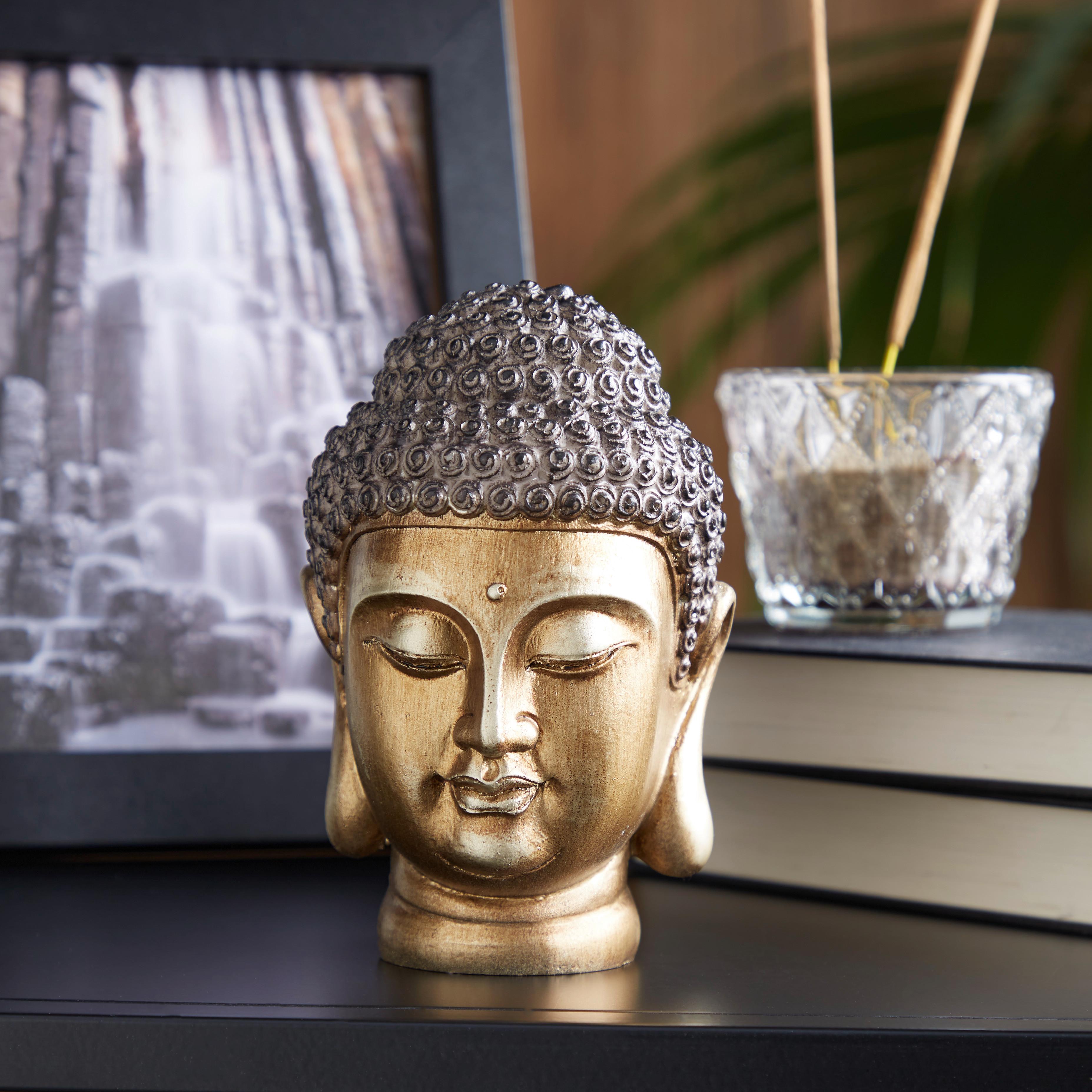 Dekofigur Buddhakopf H: 13 cm Kunststoff für In- und Outdoor - Goldfarben/Braun, LIFESTYLE, Kunststoff (8,5/13cm) - Luca Bessoni