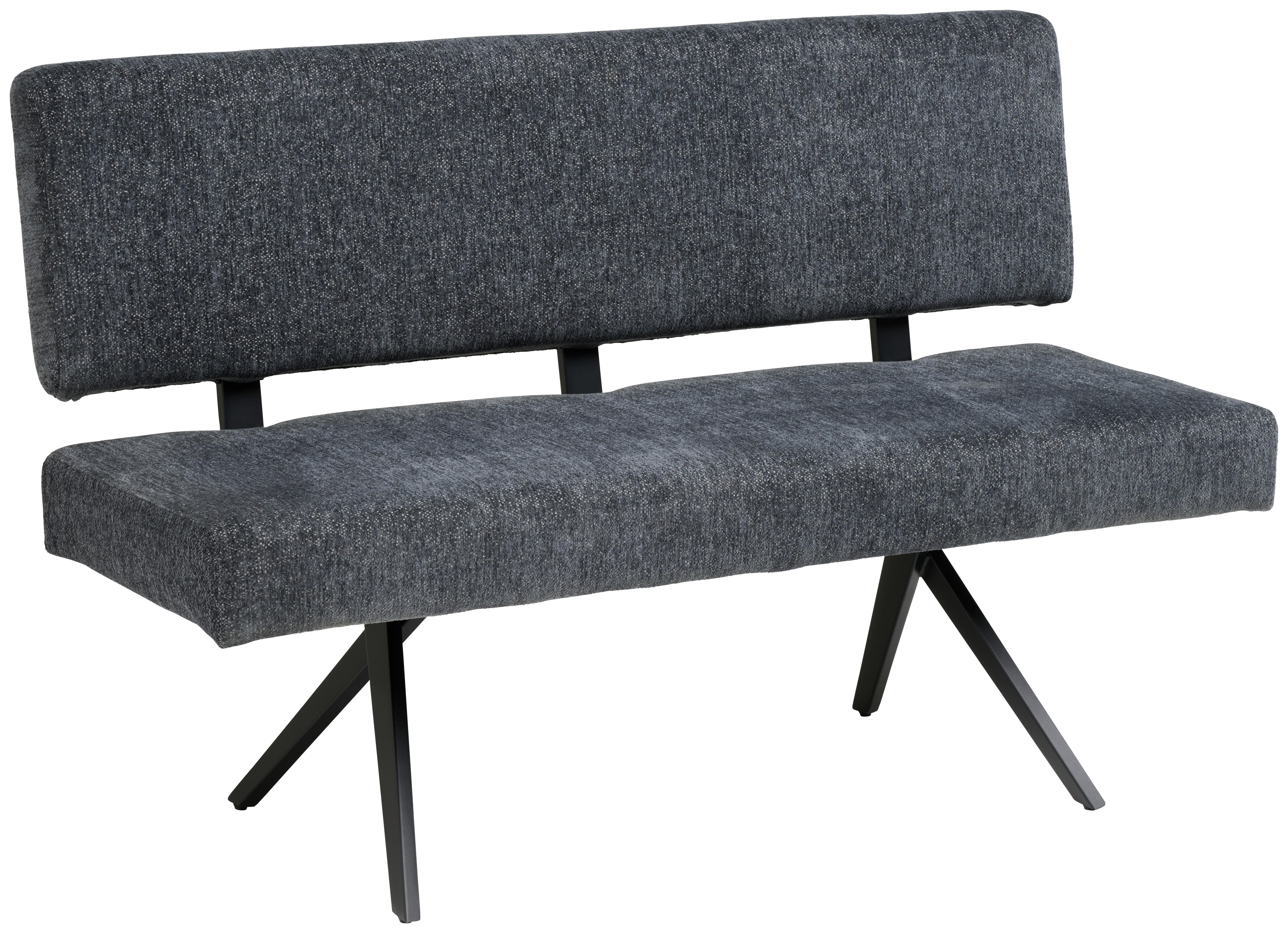 Sitzbank Chios  Mit Lehne Leinenoptik Grau, B: 140 Cm - Dunkelgrau/Schwarz, KONVENTIONELL, Textil/Metall (140/90/62cm) - MID.YOU