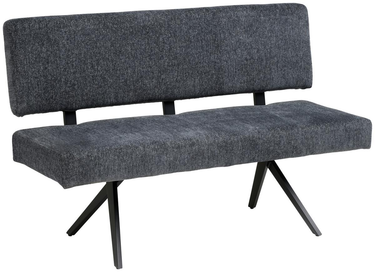 Sitzbank Chios  mit Lehne Leinenoptik Grau, B: 140 cm - Dunkelgrau/Schwarz, KONVENTIONELL, Textil/Metall (140/90/62cm) - MID.YOU