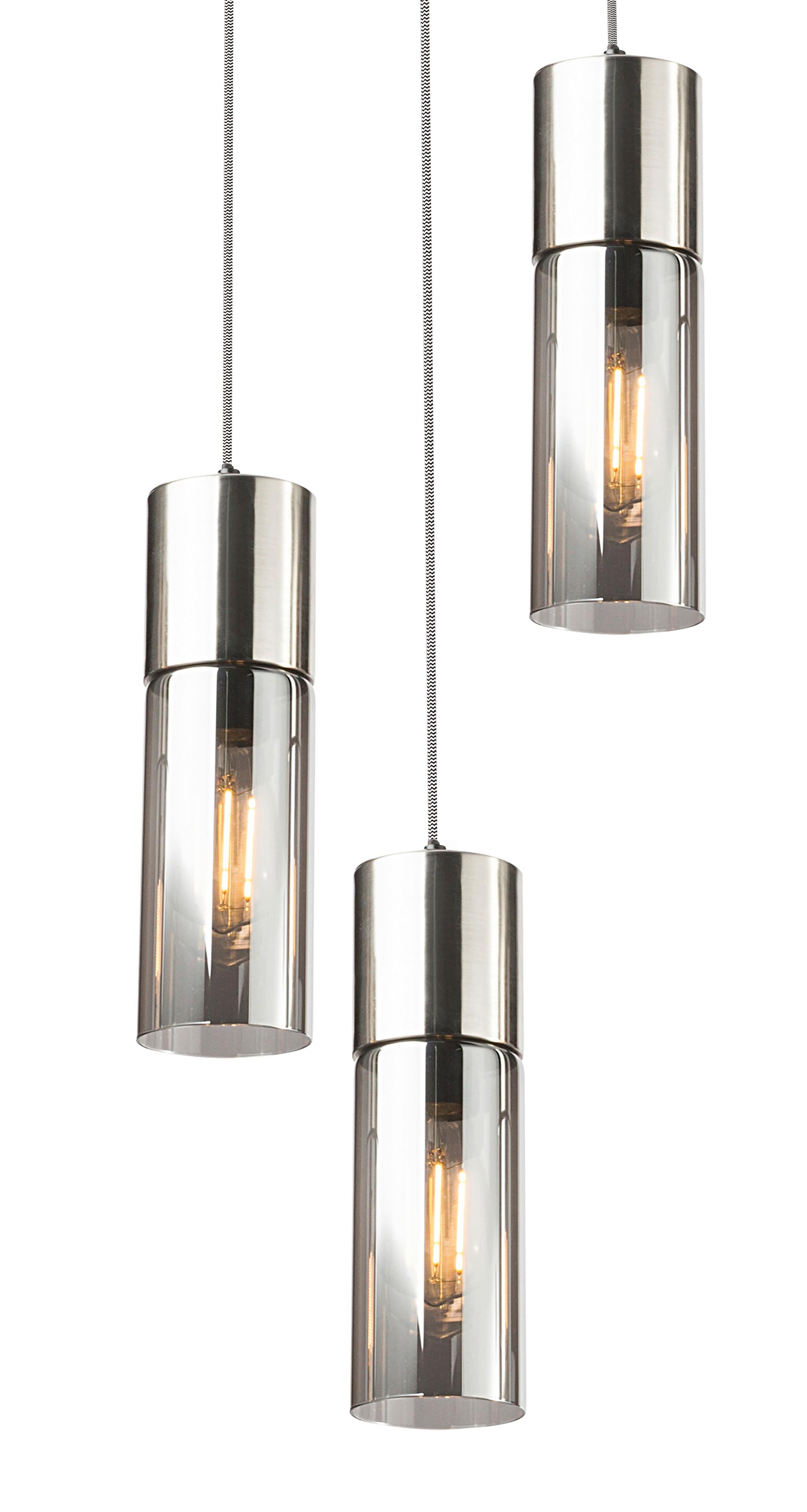 Hängeleuchte 21000-3hn - Nickelfarben, Design, Glas/Textil (30/150cm) - Globo