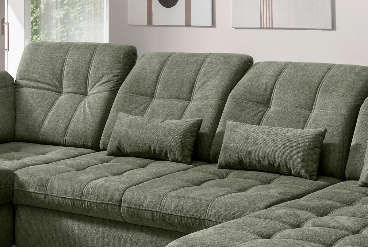 Wohnlandschaft Mit Bettkasten Rigatti Dunkelgrün B: 387 Cm - Dunkelgrün/Schwarz, MODERN, Textil (252/387/184cm) - Livetastic