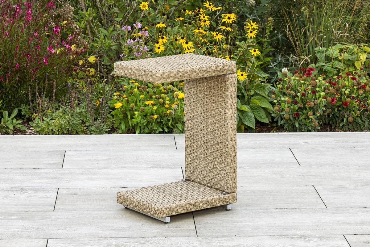 Gartenbeistelltisch 2 Ebenen Andalusia, Naturfarben - Naturfarben, ROMANTIK / LANDHAUS, Kunststoff/Metall (33/64/42cm) - Gardenson