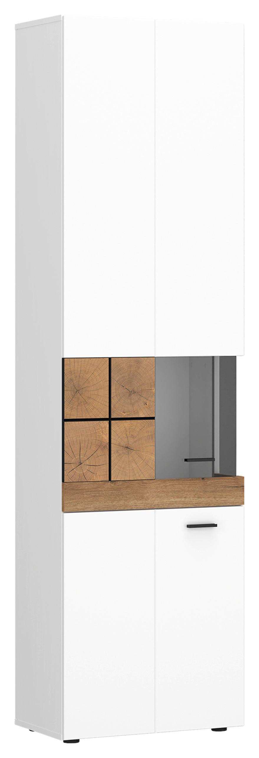 Vitrine Oreta B: 54,7 cm Weiß Hochglanz/Eichefarben