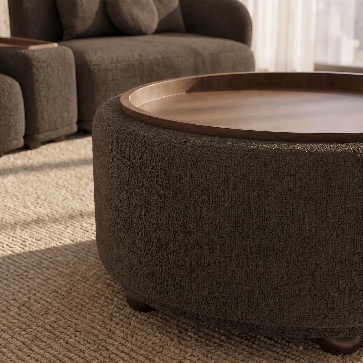 Konferenční stolek KIRA ženilka hnědá/ ořech P:86cm - černá/hnědá, Moderní, dřevo/textil (86/86/43cm) - Bessagi Home