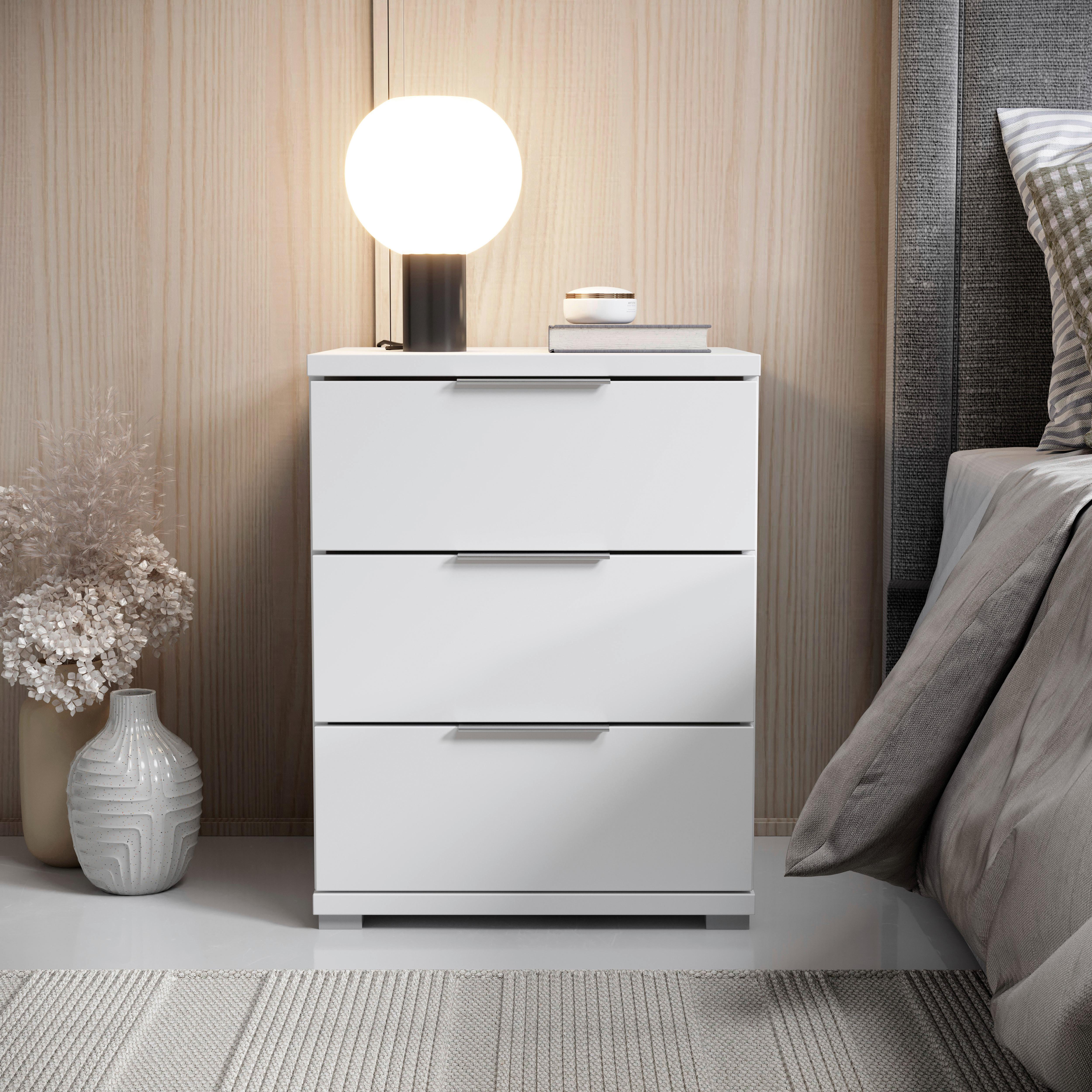 Nachtkästchen Smilla 3l W - Alufarben/Weiß, KONVENTIONELL, Holzwerkstoff (46/61/42cm)