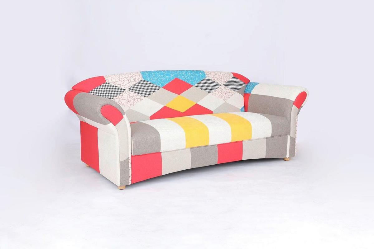 3-Sitzer Loretta ca.204x83x85 cm - Hellbraun/Weiß Hochglanz, Basics, Holz/Textil (204/83/85cm)