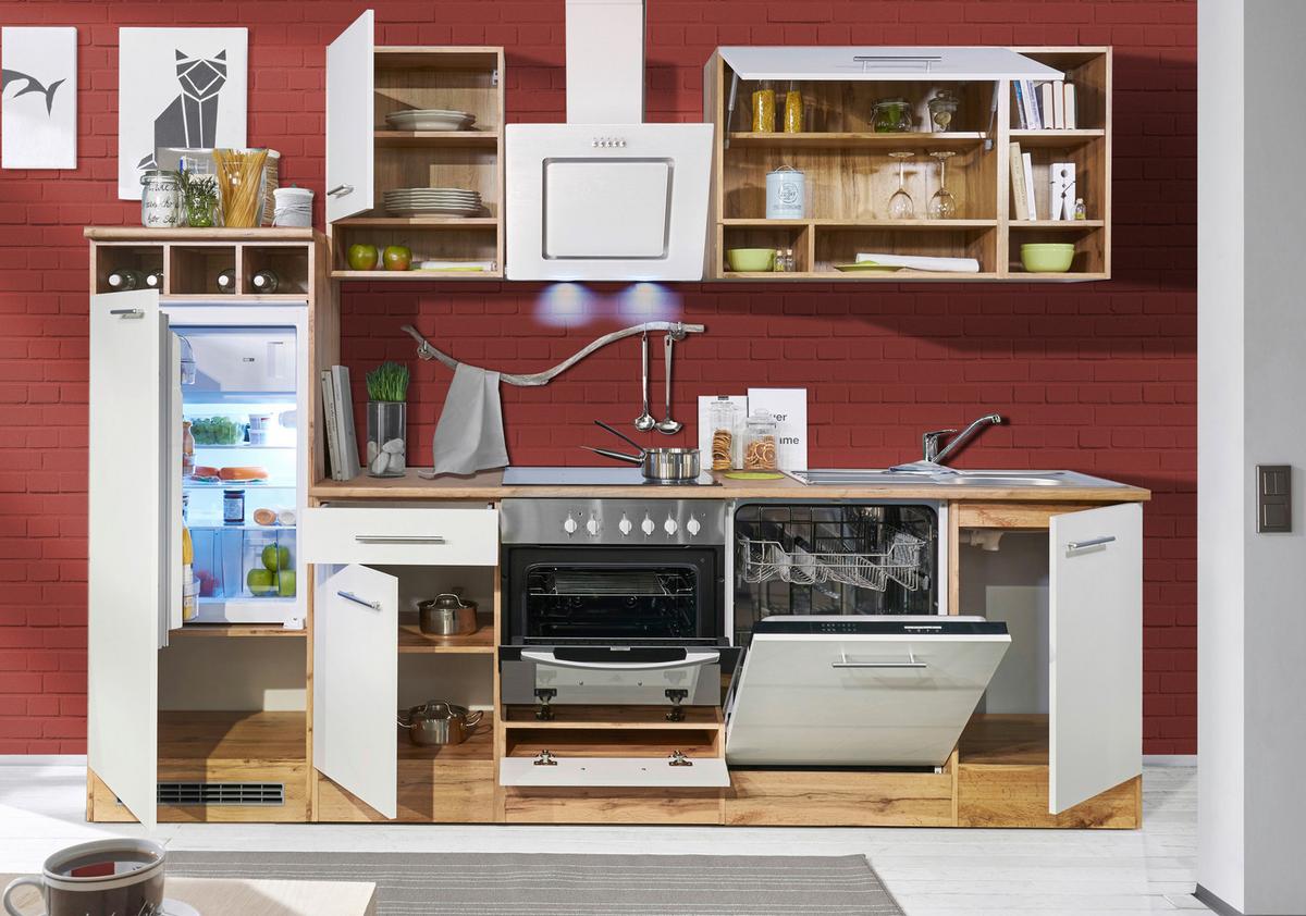 Küchenzeile ohne Geräte B: 280 cm Weiß/Wildeiche Dekor - Wildeiche/Weiß, Basics, Holzwerkstoff (280/205/60cm) - Respekta