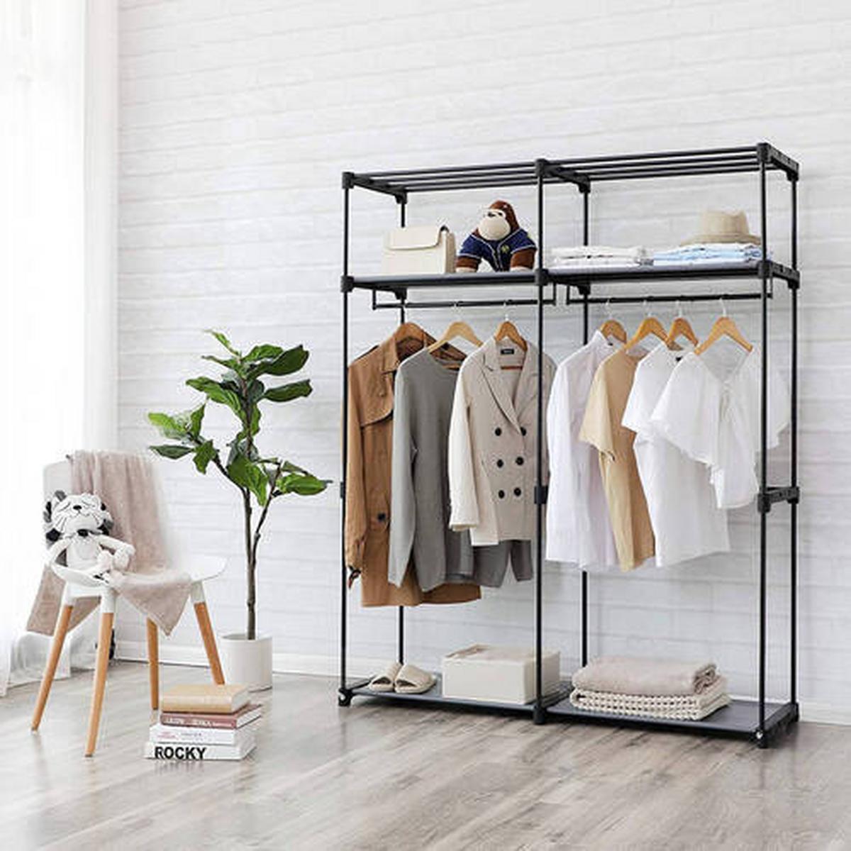 Látková skříň š. 140 cm, šedá - šedá, Trend, kov/textil (140/174/43cm) - Boxxx