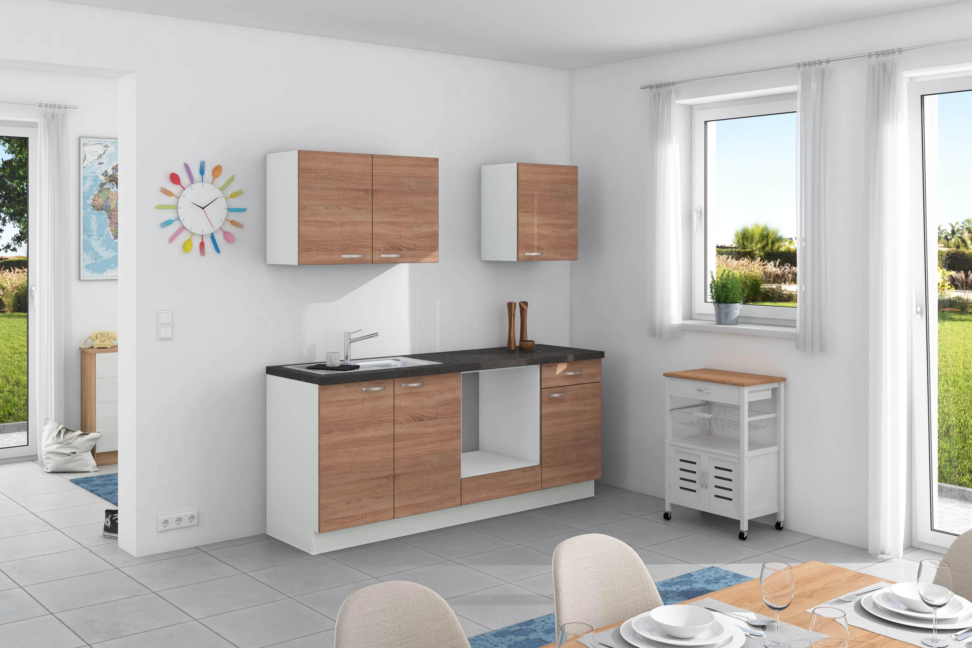 Küchenzeile Plan ohne Geräte ohne Geräte B: 200 cm - Eichefarben/Anthrazit, Design, Holzwerkstoff (200cm) - Express