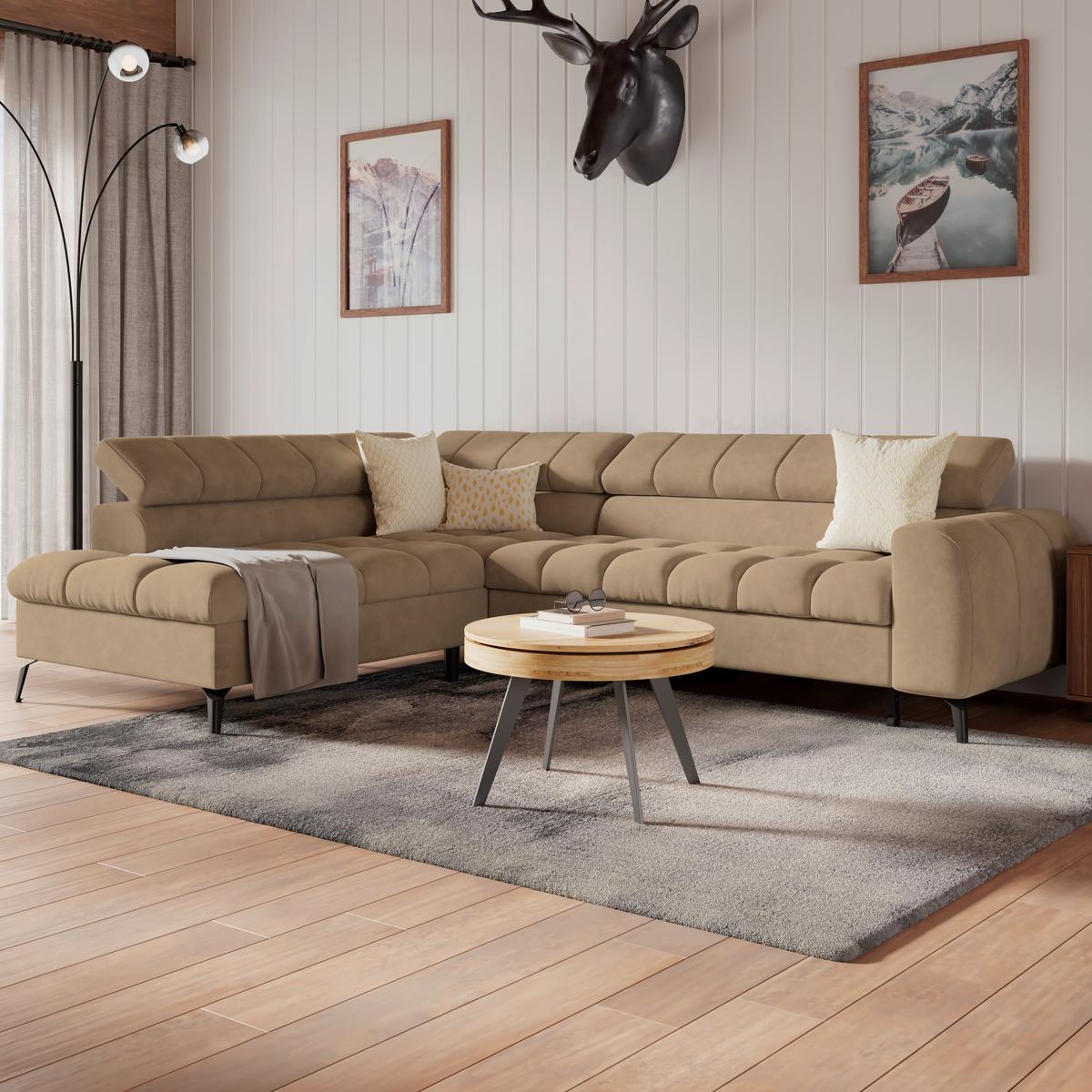 Ecksofa Volf Links New Braun, S: 203x261 Cm - Schwarz/Braun, Trend, Kunststoff/Textil (203/261cm)