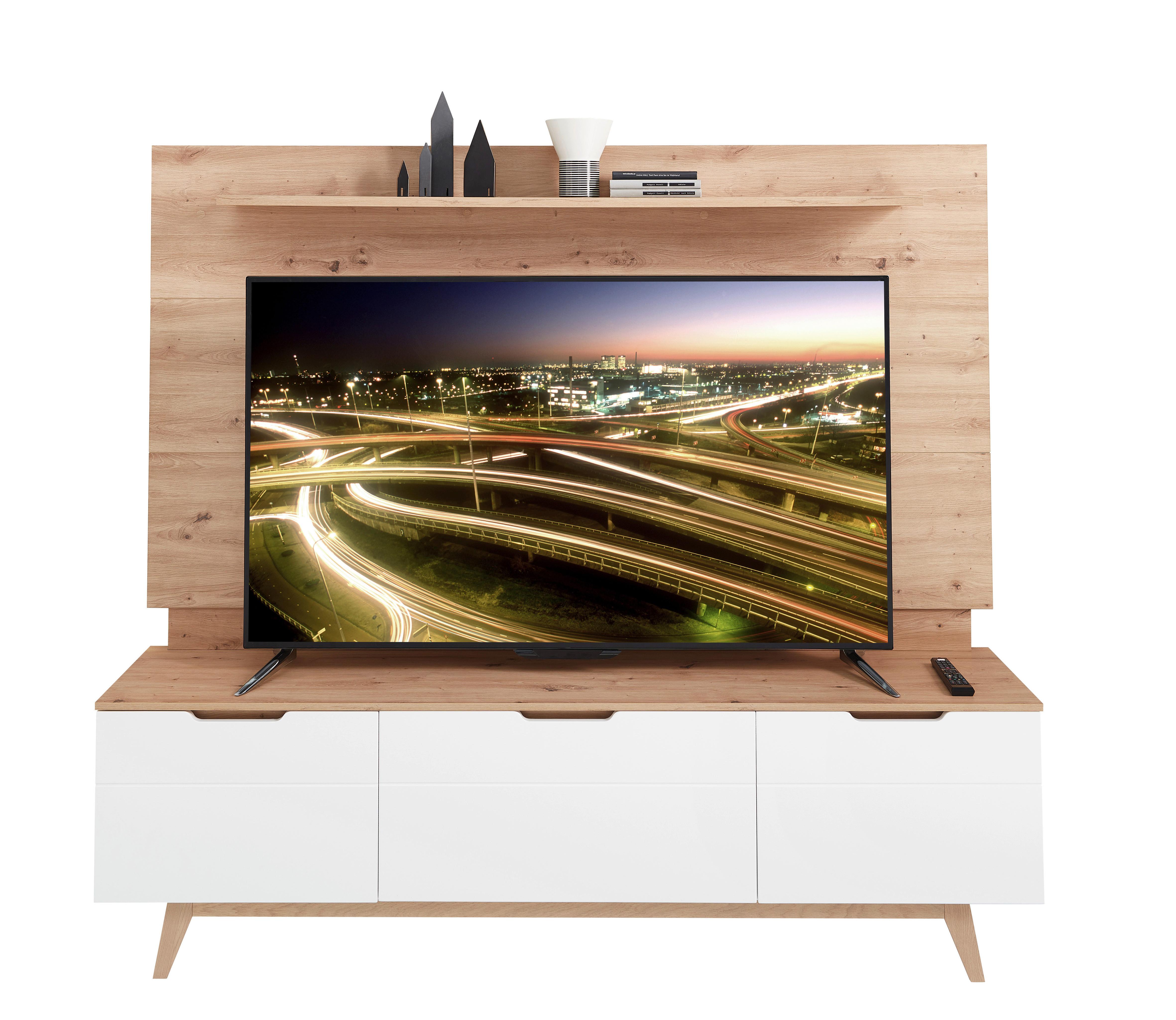 Wohnwand Media-l Weiß/eiche Dekor - Eichefarben/Eiche Artisan, Design, Holzwerkstoff (200/180/42cm) - Livetastic