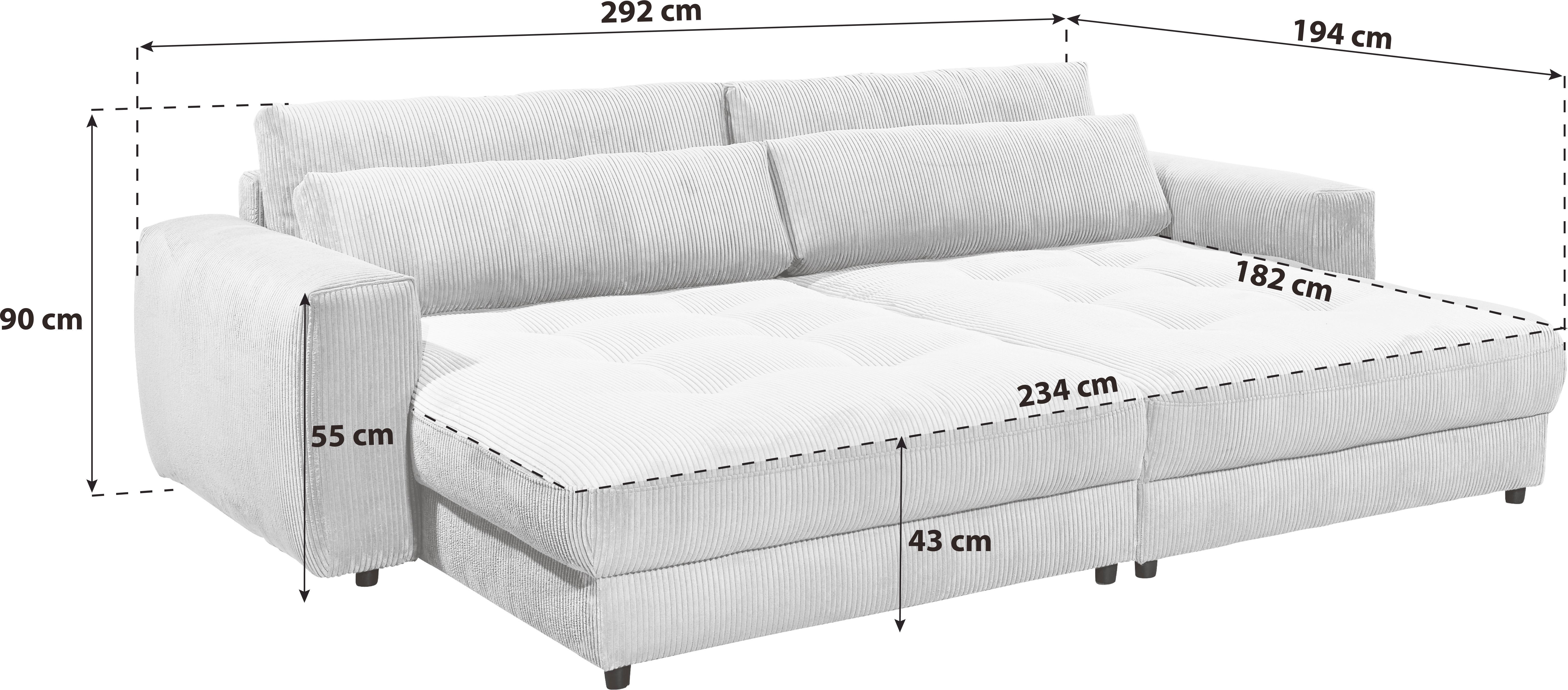 Big Sofa Barura Loveseat Hellrosa B: 292 cm - Hellrosa/Schwarz, KONVENTIONELL, Holzwerkstoff/Textil (292/90/194cm) - MID.YOU