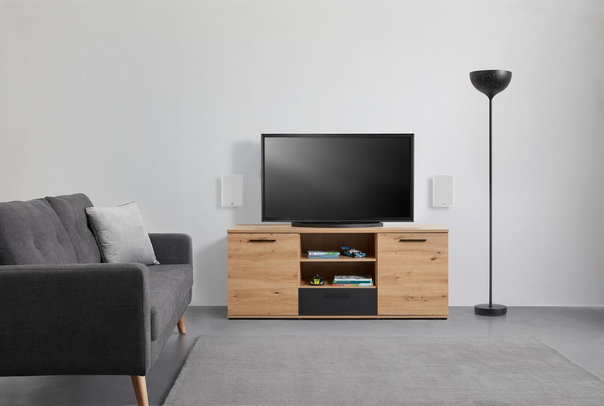 KOMODA POD TELEVIZI RACER-LIGHT - černá/barvy dubu, Konvenční, kov/kompozitní dřevo (154,8/62,2/52,3cm)