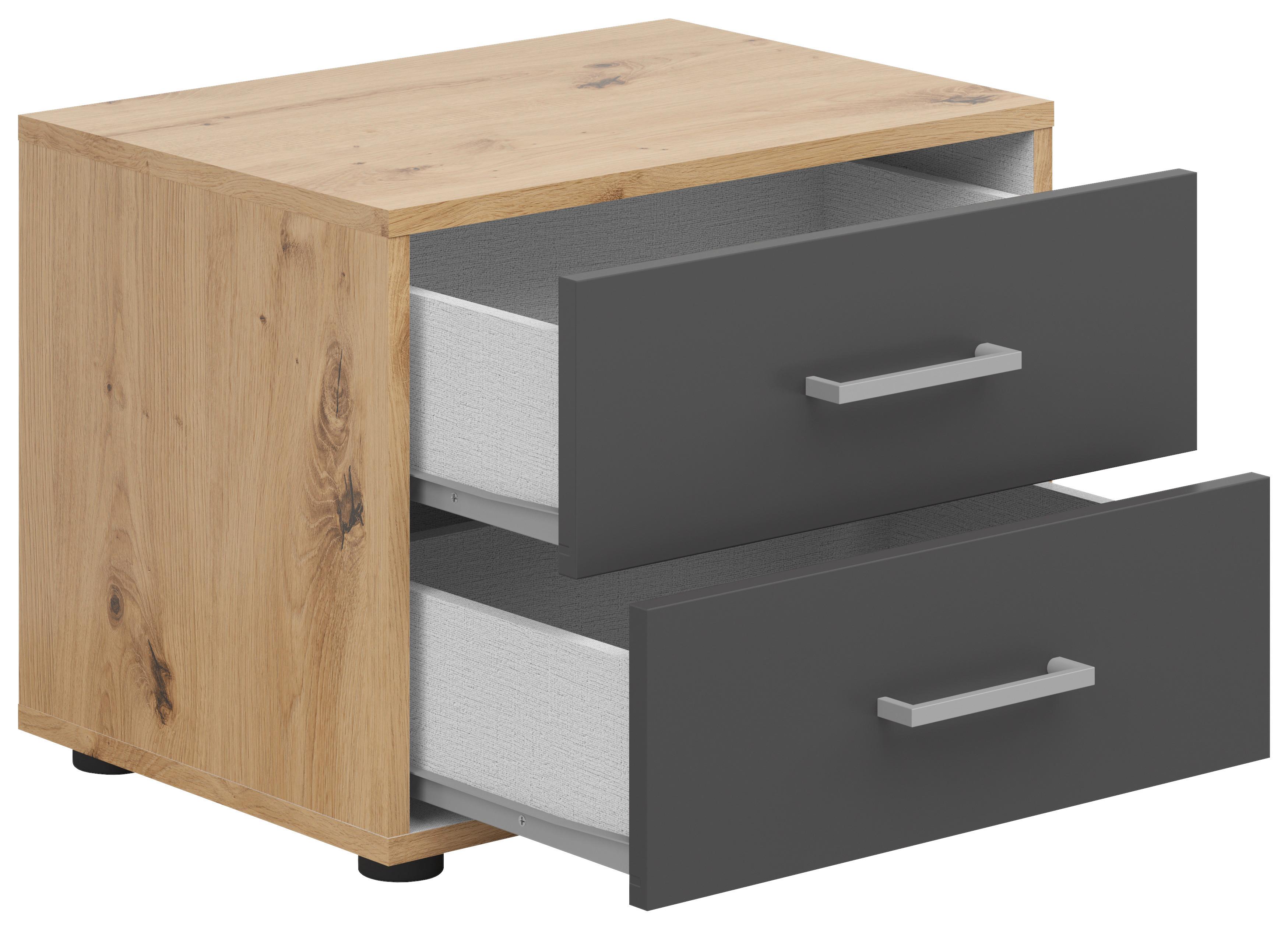 Nachtkästchen Smart 2 Eiche Artisan/graphit H: 38 Cm - Anthrazit/Grauweiß, Basics, Holzwerkstoff (50/38/35cm)