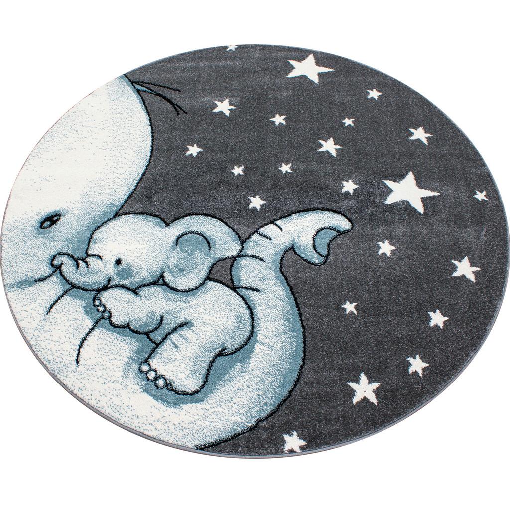 Kinderteppich rund Elefant Blau/Grau/Weiß Kids Ø 120 cm