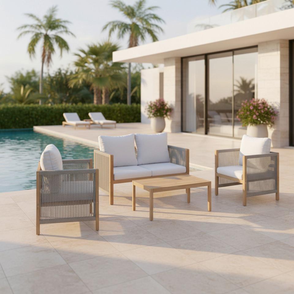 TERASOVÁ SEDACIA SÚPRAVA EFFIE - svetlosivá, Modern, drevo/textil (124/64,5/63,5cm) - Bessagi Garden