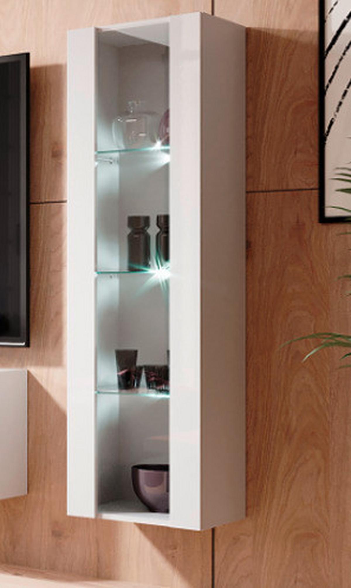 Hängevitrine Wandvitirine Vivien 09 Led - Weiß Hochglanz/Weiß, Design, Glas/Holzwerkstoff (40/140/30cm) - Livetastic