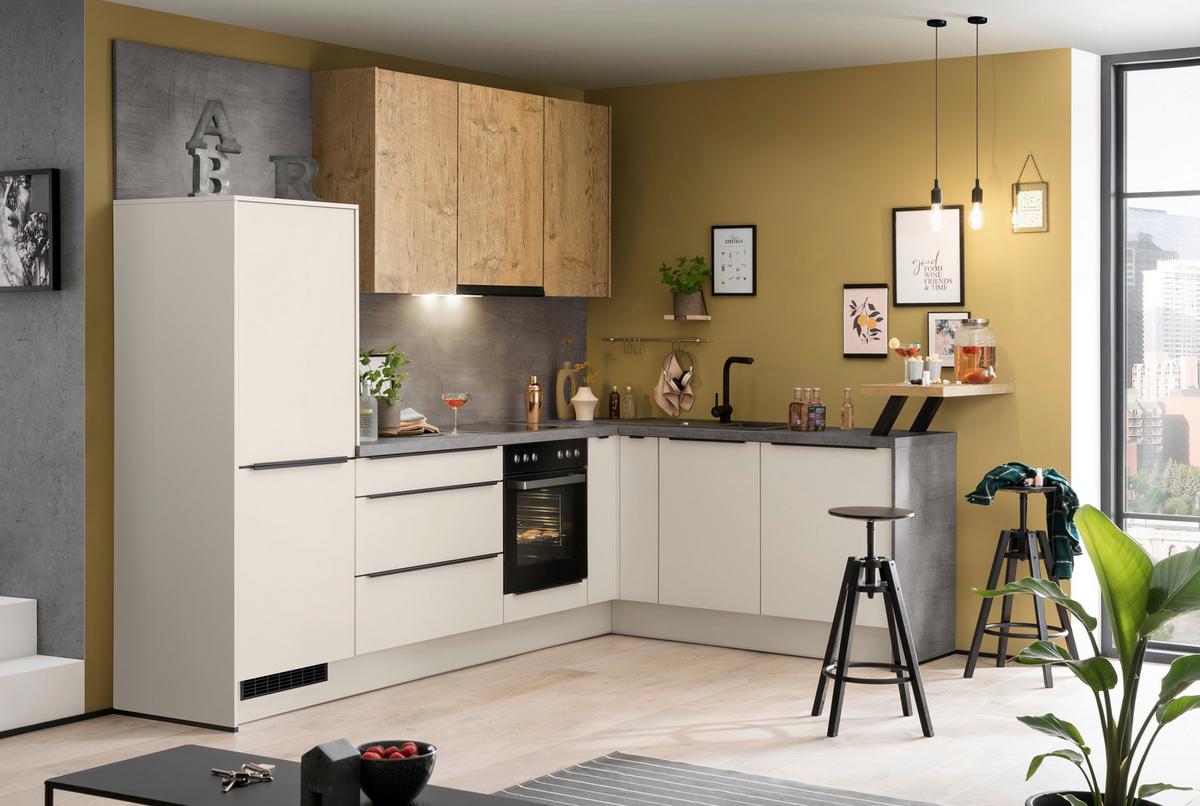 Eckküche Ip1200 Ohne Geräte 292x192 Cm Kiselgrau/eiche - Weiß, MODERN, Holzwerkstoff (292/192cm) - Impuls