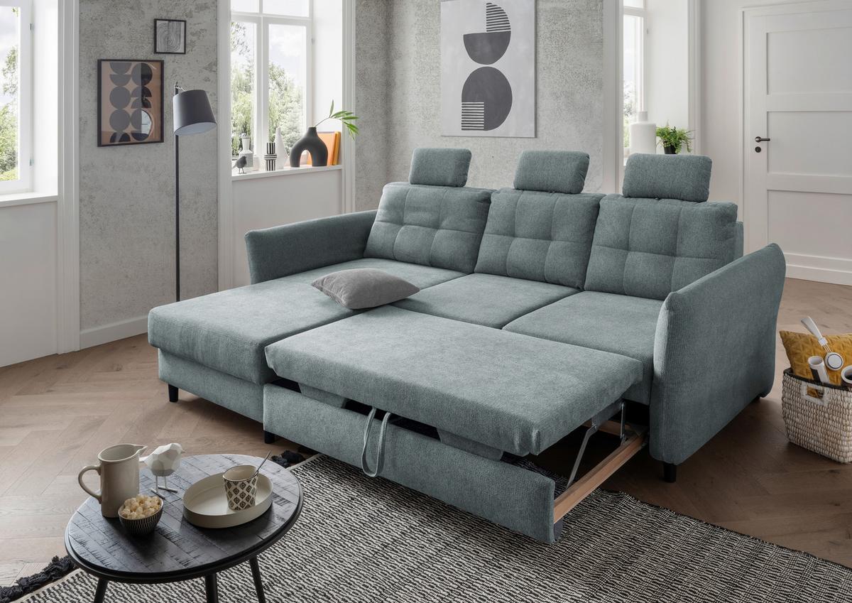 Ecksofa Brizzini Mintgrau S: 176/250-280 cm - Mintgrau/Blau, MODERN, Holz/Textil (176/250-280cm) - Livetastic