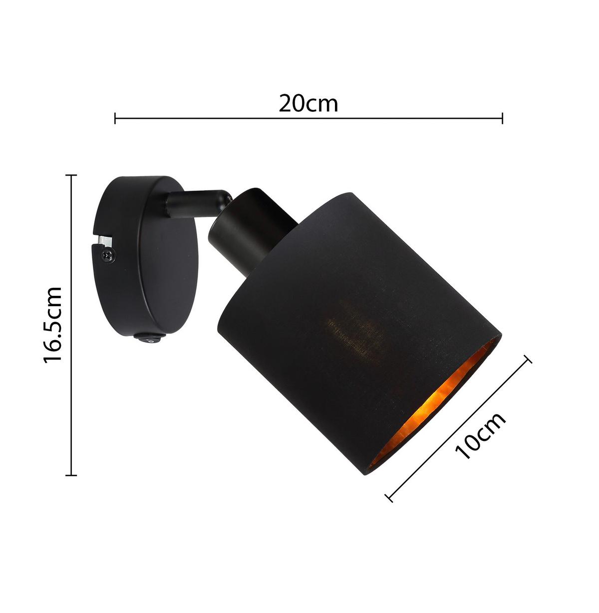 Bodové svítidlo Goldi, E14 LED max. 15Watt - černá/barvy zlata, Moderní, kov/textil (16,5/10/20cm) - Mömax