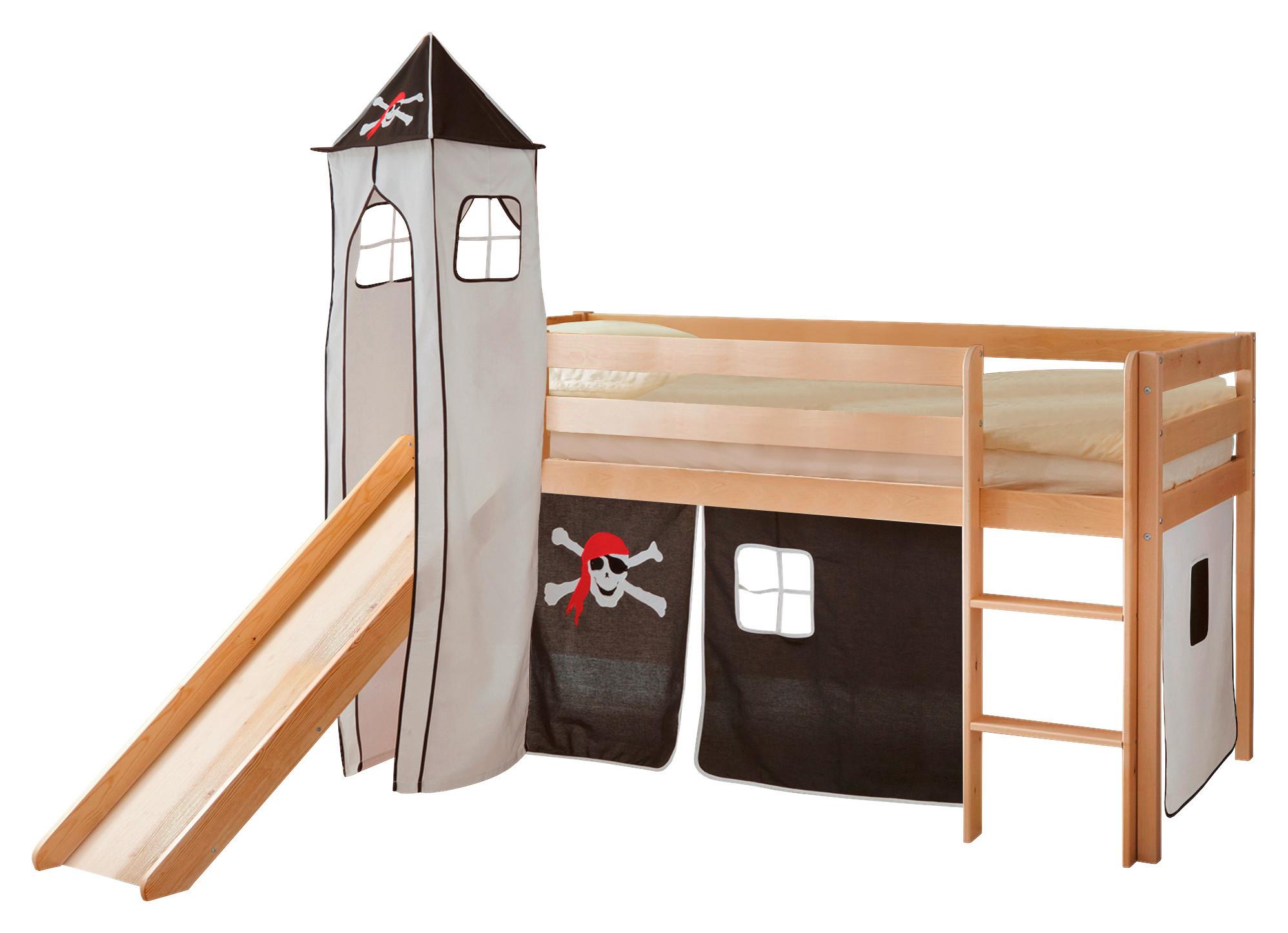 Spielbett Kasper Schwarz/weiß Kiefer Massiv 90 Cm Rutsche - Schwarz/Weiß, Natur, Holz (90/200cm) - MID.YOU