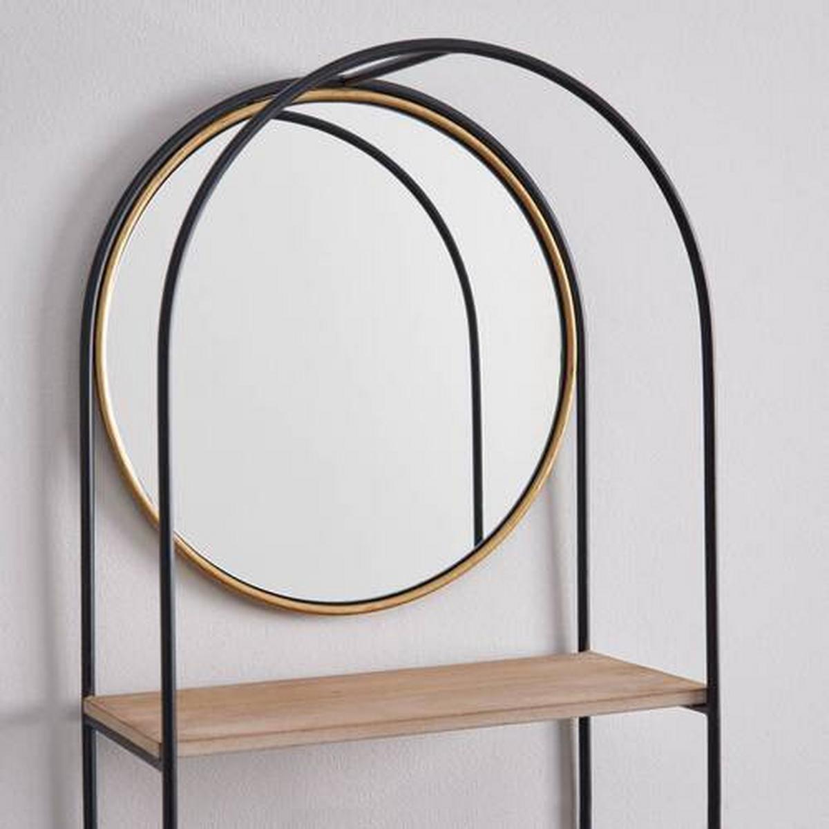 Nástenný regál so zrkadlom LELIA - čierna/zlatá, Modern, kov/drevo (37/75/17cm) - Bessagi Home