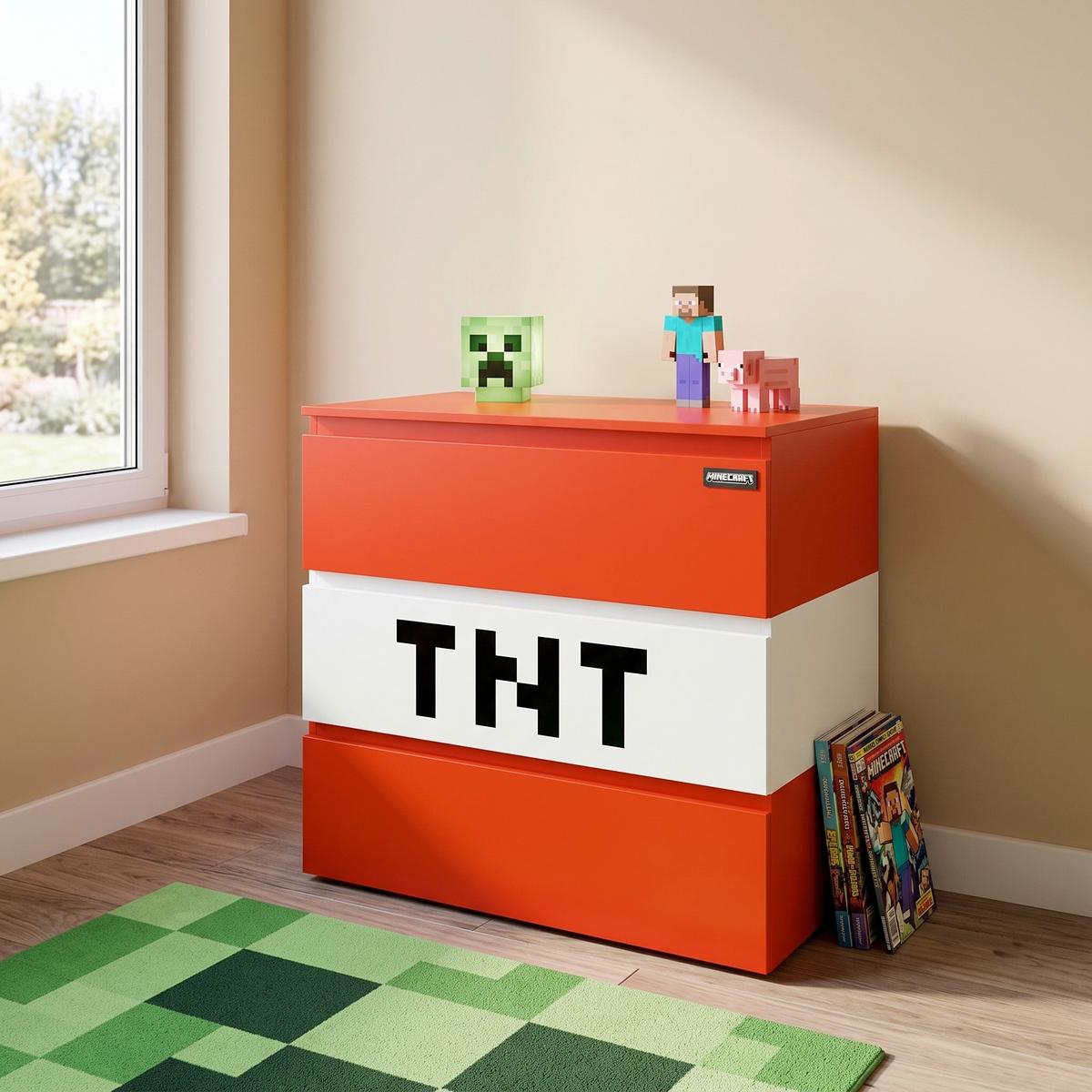 Kommode 80cm Minecraft, Rot/Weiß - Rot, MODERN, Holzwerkstoff (80/76/41cm) - Minecraft