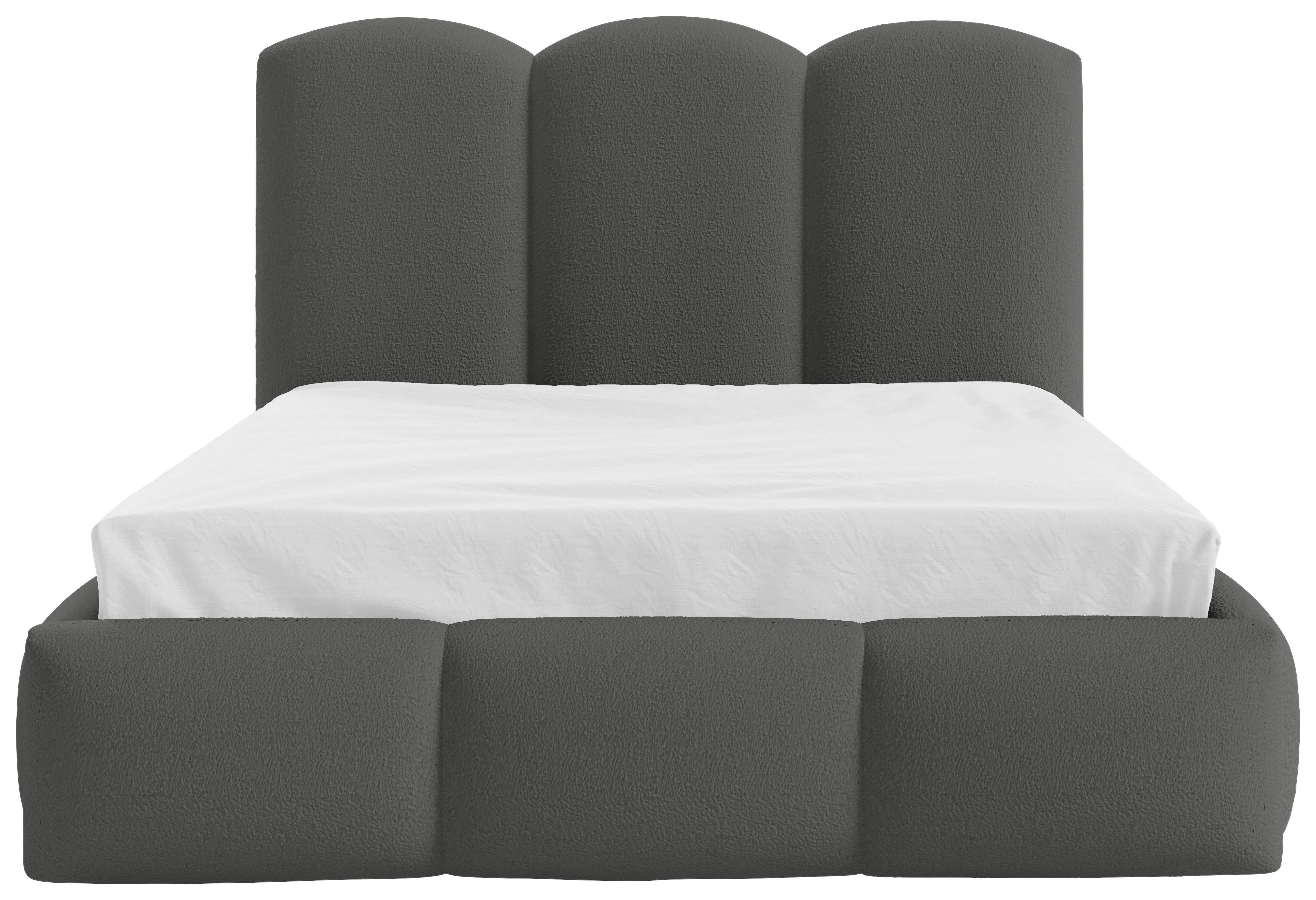Polsterbett Bero Boucle Grau, Lf: 140x200 Cm - Buchefarben/Schwarz, Trend, Holz/Textil (140/200cm)