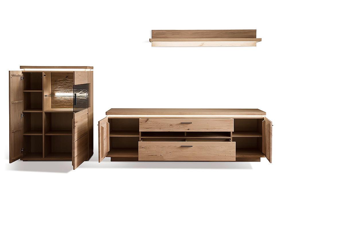 Wohnkombination teilmassiv 3tlg. mit Led Barcelona Eichef. - Eichefarben, Design, Glas/Holz (315/175/50cm) - Livetastic