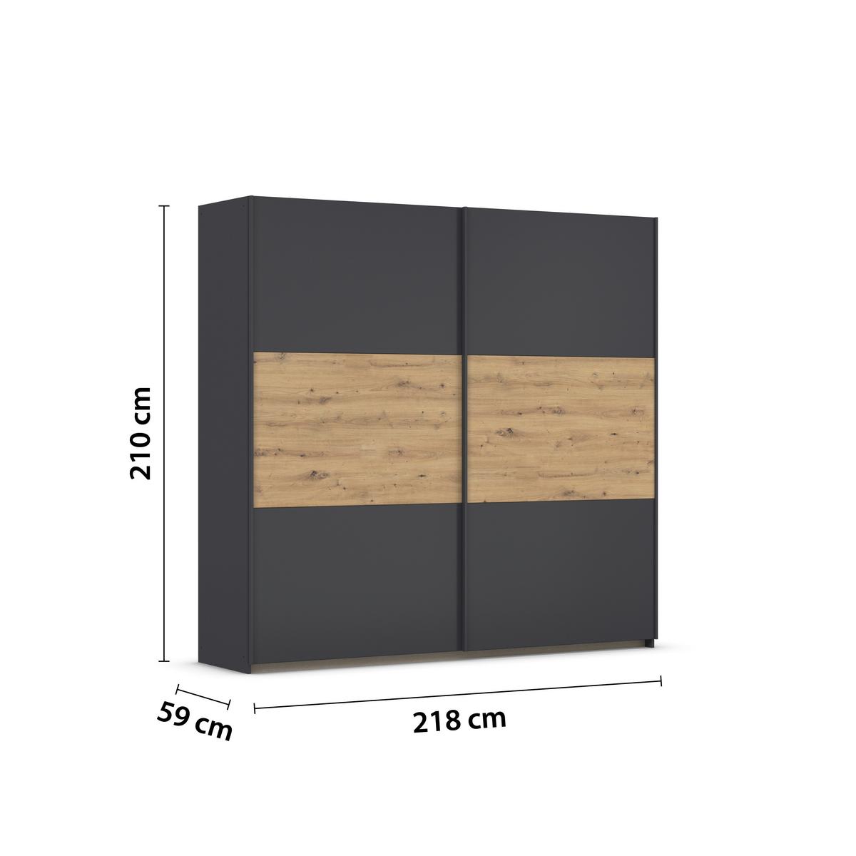 Schwebetürenschrank Neo Grau Eiche Artisan Dekor - Eiche Artisan/Grau, MODERN, Holzwerkstoff (218/210/59cm) - Rauch Möbel