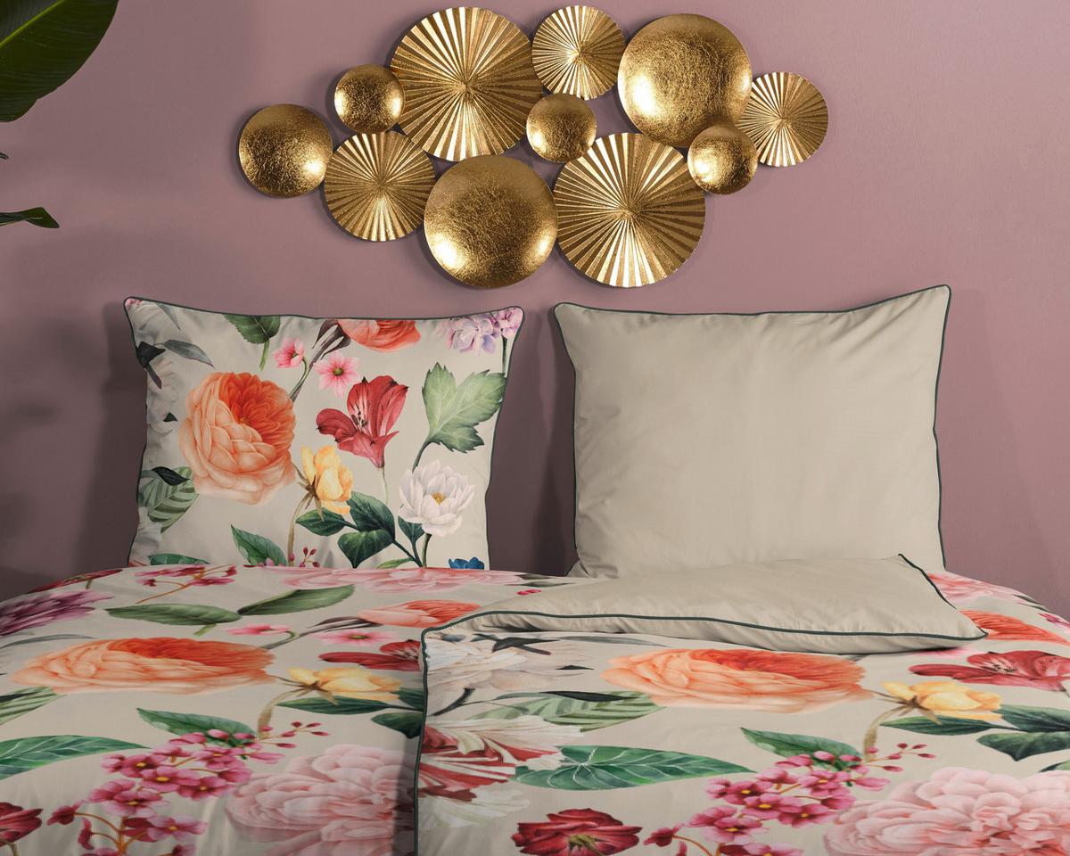 Wendebettwäsche 140x200 Cm Fiori Sandfarben Blume - Sandfarben, Basics, Textil (140/200cm)