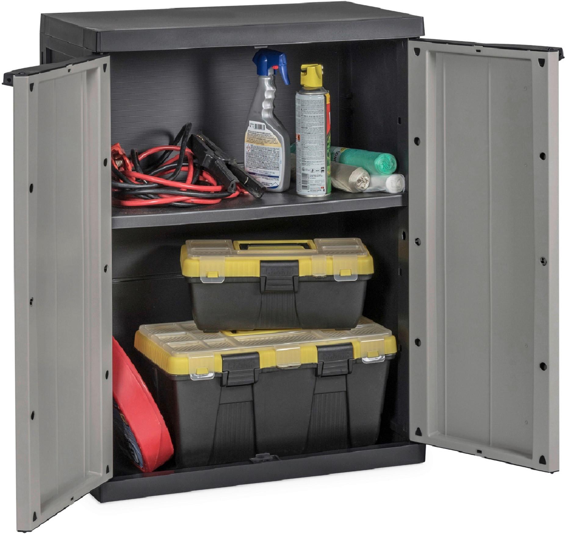 Werkzeugschrank Bio Midi Klein 65x85x37 cm versperrbar - Hellgrau/Schwarz, Basics, Kunststoff (65/85/37cm)