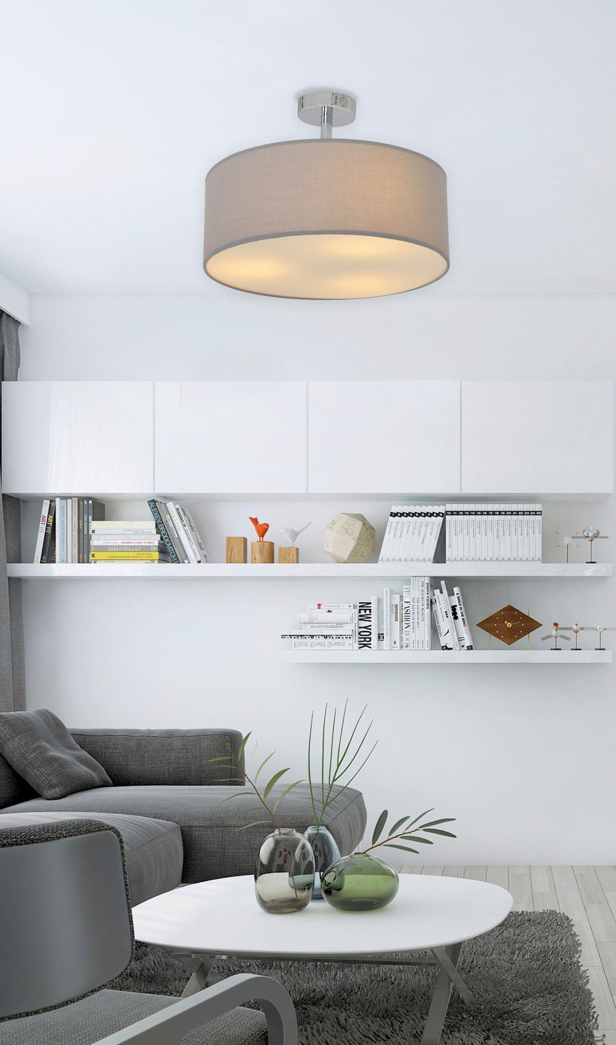 Deckenleuchte New York Ø 40 Cm 3-Flamming Mit Textilschirm - Grau, Design, Textil/Metall (40/24cm) - Näve